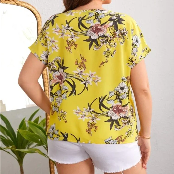 Boho Plus Size Floral Print Cottagecore V Neck Top Blouse - Picture 7 of 16